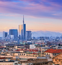 View of Milan`s  business district from “Duomo di Milano”.